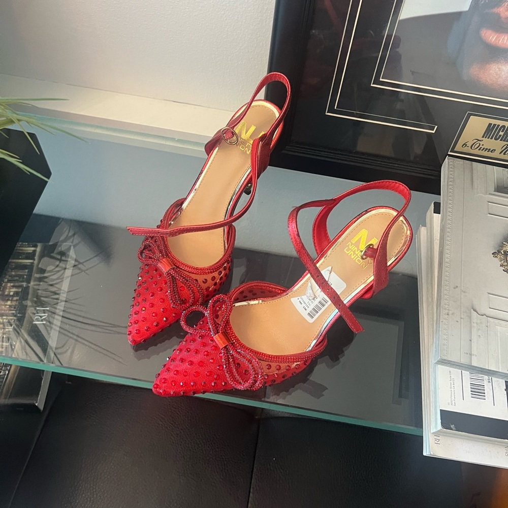 Beautiful red heels with crystals